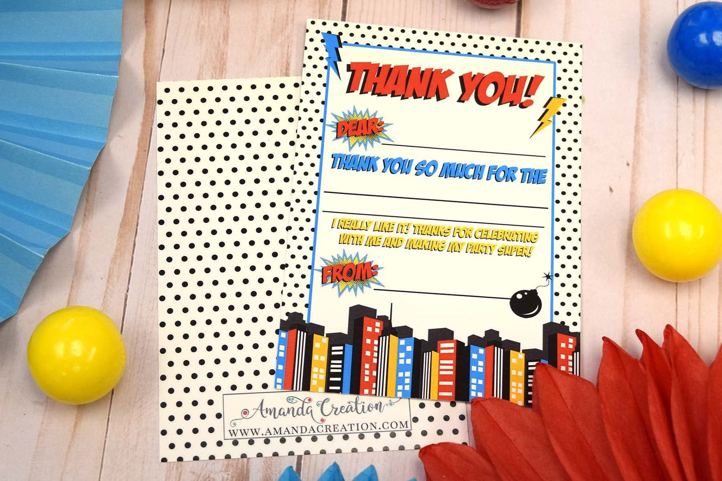 Superhero Birthday Thank You Cards for Boys, 10 Pack