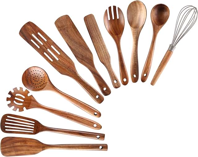 11-Piece Wooden Kitchen Utensil Set for Cooking
