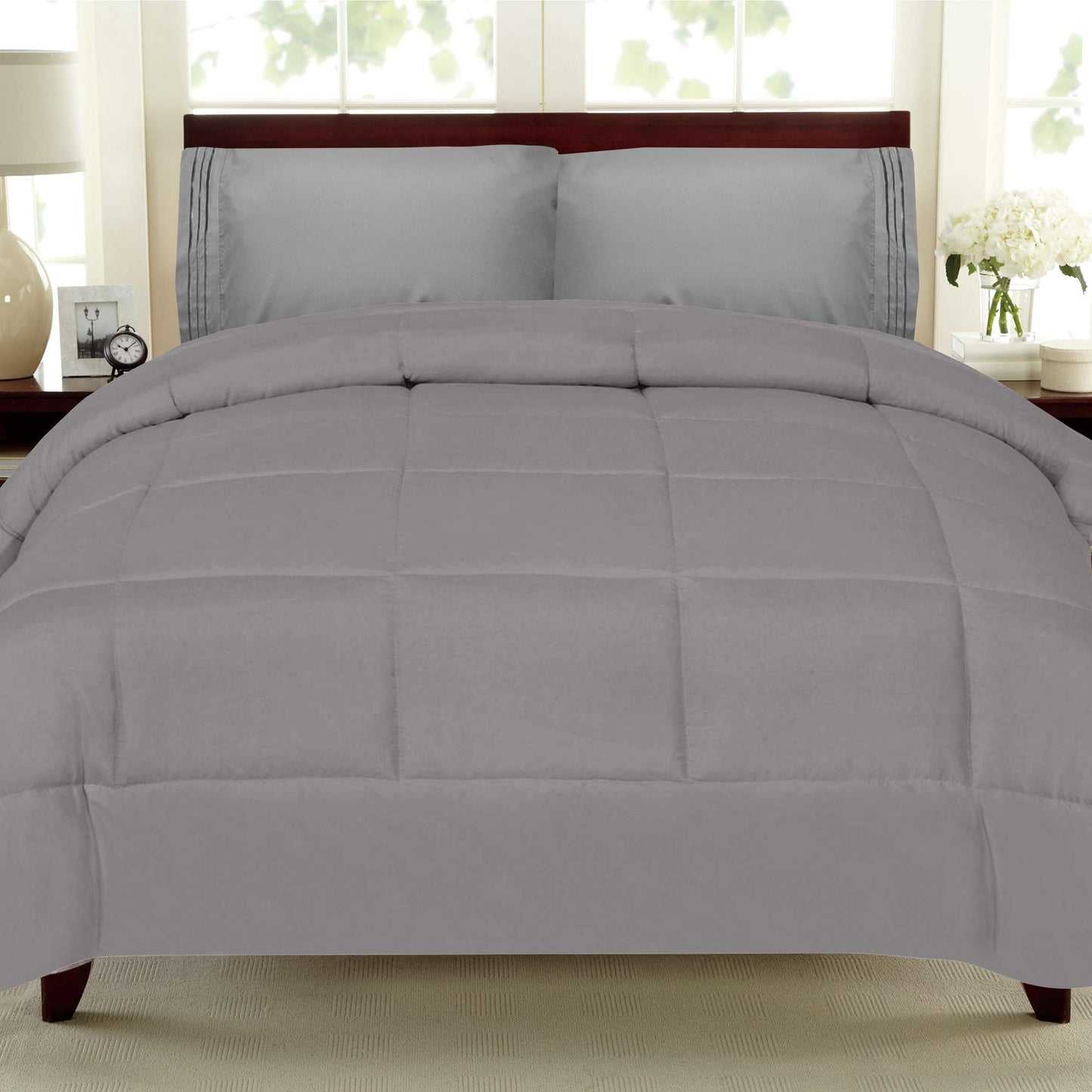 White Goose Down Alternative Comforter, Full, Gray
