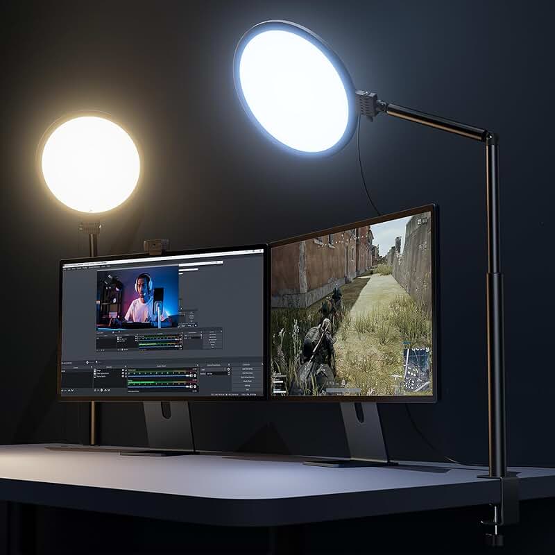 10.2-inch Desk Ring Light with Stand and Clamp