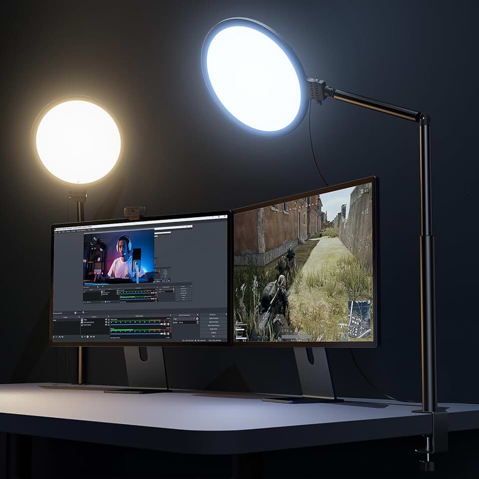 10.2-inch Desk Ring Light with Stand and Clamp
