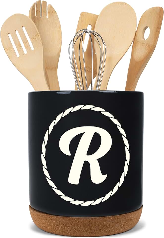 Large Nautical Rope Monogram Letter Ceramic Utensil Holder