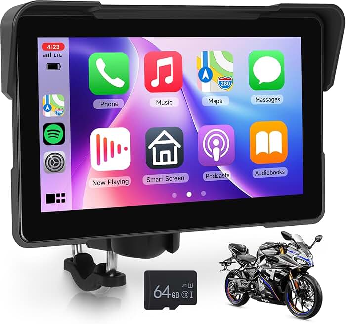 7-Inch Waterproof Touchscreen for Motorcycle with Wireless CarPlay and Android Auto