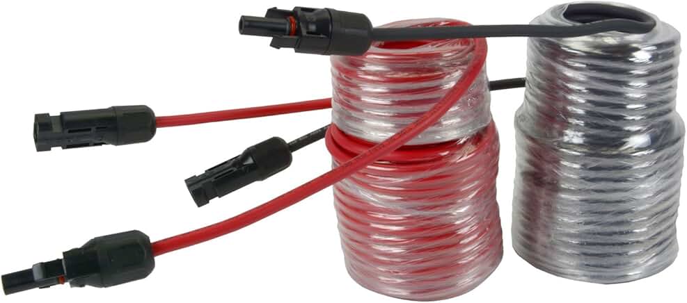 50 ft Solar Panel Extension Cable, 10 AWG, Red and Black