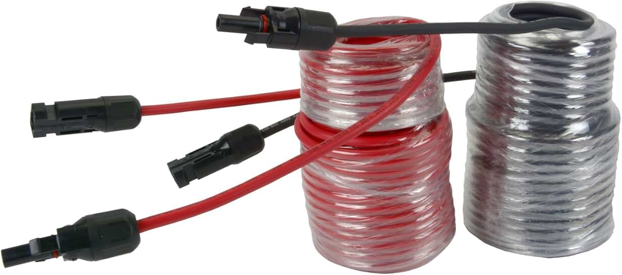 50 ft Solar Panel Extension Cable, 10 AWG, Red and Black