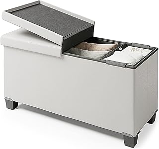 White Storage Ottoman Bench with Bins, 30-In