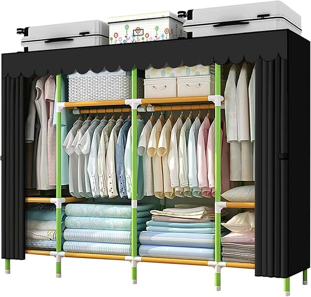 Portable 79-Inch Wardrobe with 4 Hanging Rods