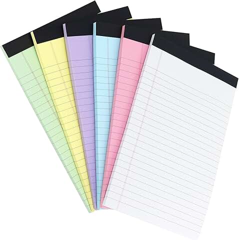 Set of six 5x8 colored legal pads with 50 sheets each