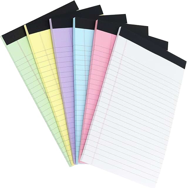 Set of six 5x8 colored legal pads with 50 sheets each
