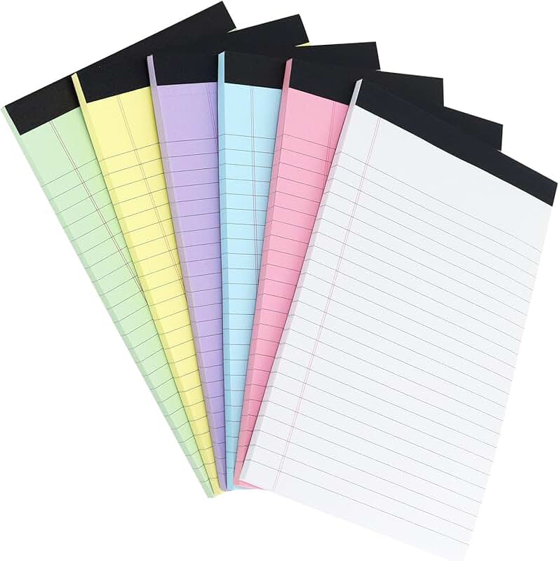 Set of six 5x8 colored legal pads with 50 sheets each