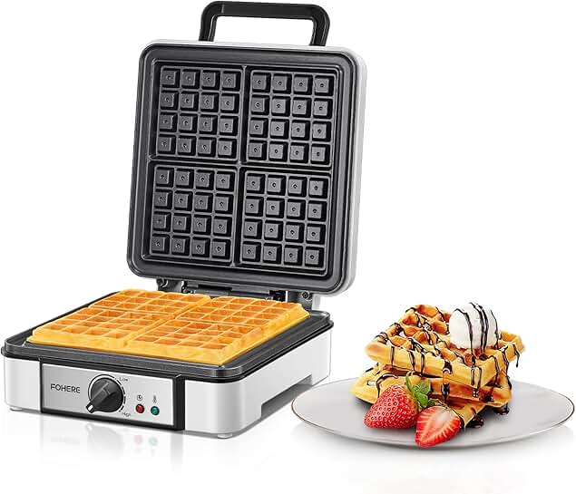 Large 4-Slice Belgian Waffle Maker with Nonstick Plates