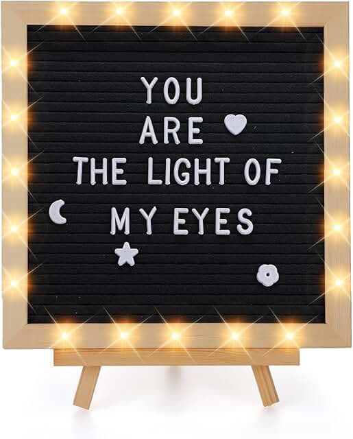 Changeable Felt Letter Board with LED Lights, 10x10"