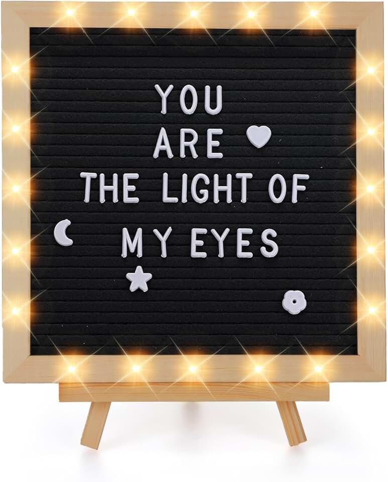 Changeable Felt Letter Board with LED Lights, 10x10"