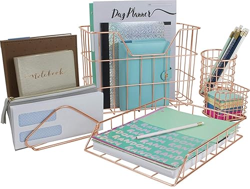 Rose Gold 5-Piece Desk Organizer Set