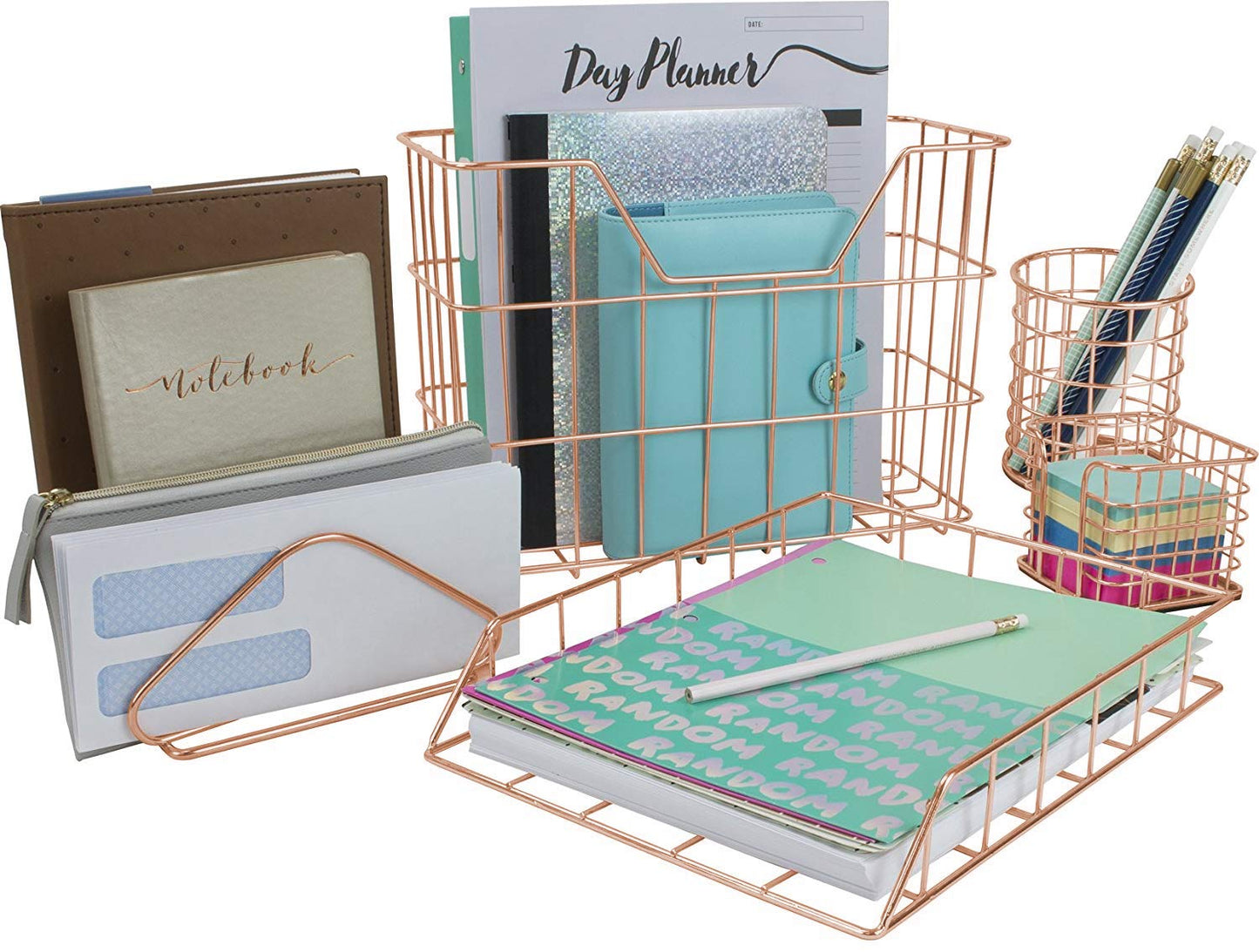 Rose Gold 5-Piece Desk Organizer Set