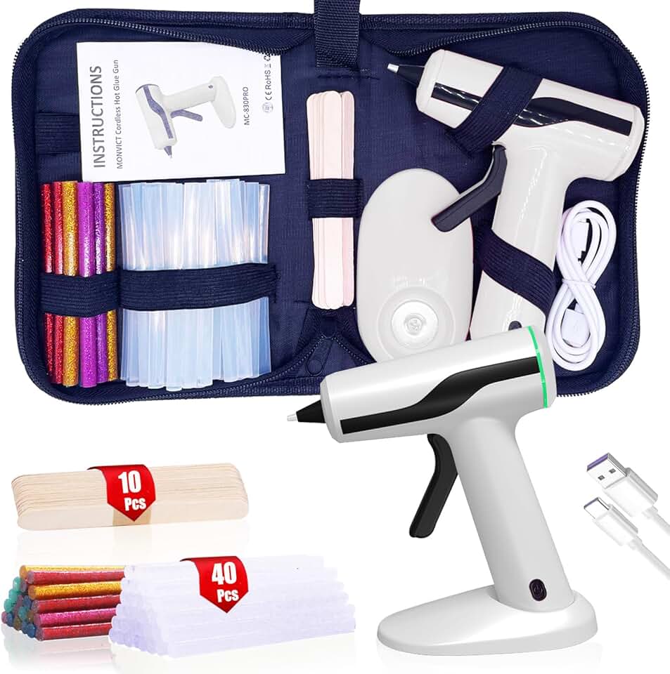 Cordless Hot Melt Glue Gun with Battery and Accessories