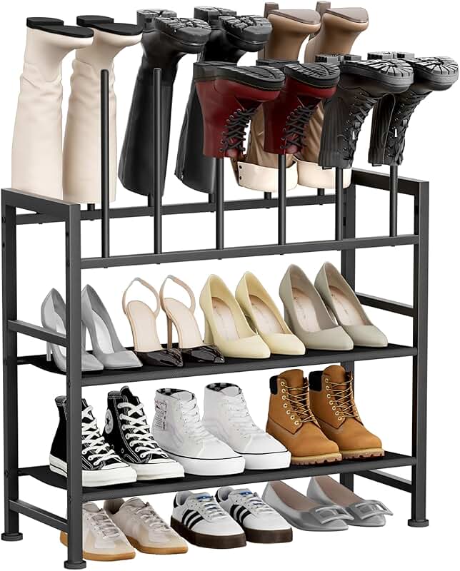 4-Tier Black Metal Boot Storage Rack