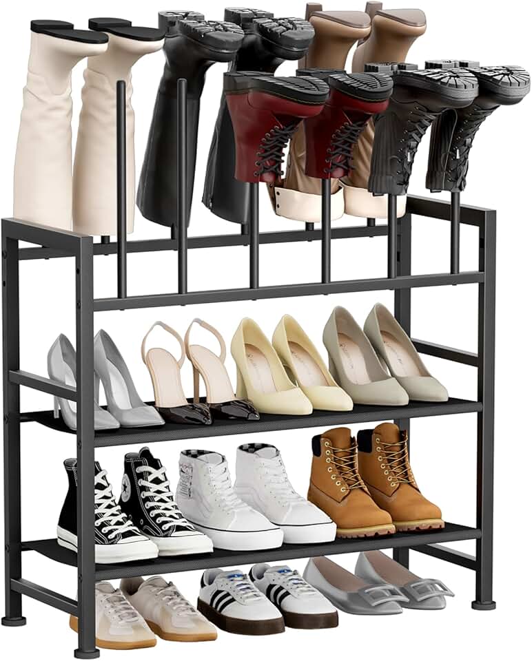 4-Tier Black Metal Boot Storage Rack