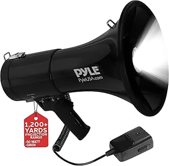 Portable 50W PA Megaphone with Siren, Mic, and Rechargeable Battery