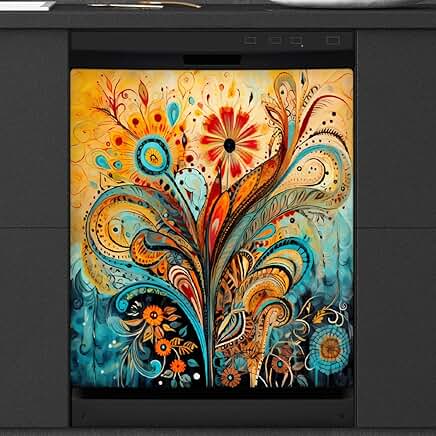 Vintage Paisley Floral Dishwasher Magnet Cover, 26x23 Inch