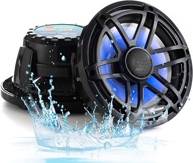 Marine Speakers, 750W, Waterproof, Blue LED, Full Range Sound