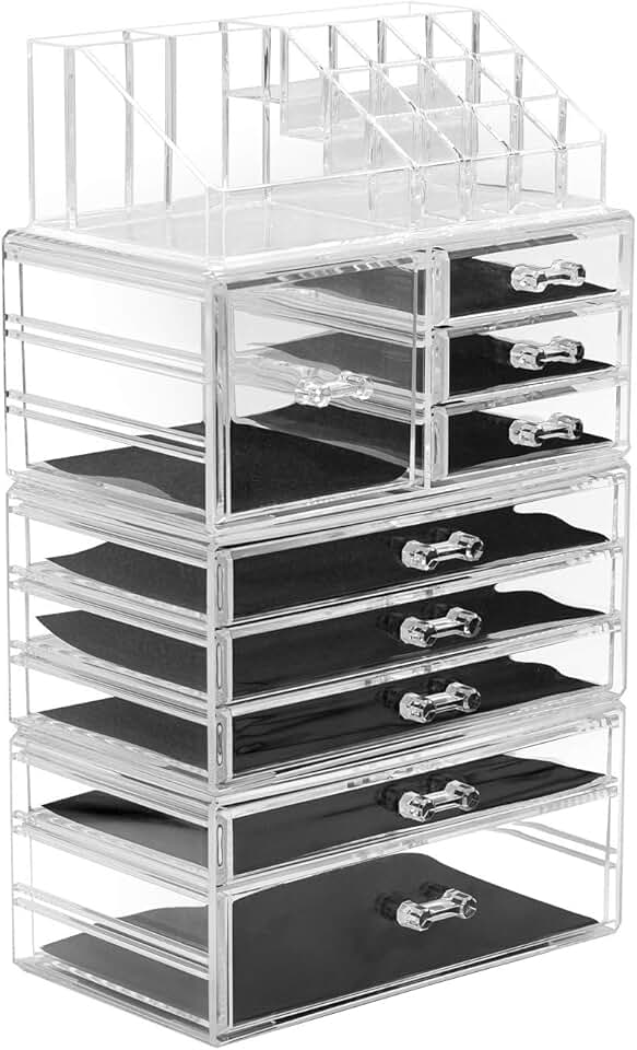 Large Clear Makeup and Jewelry Organizer with 4 Removable Sections