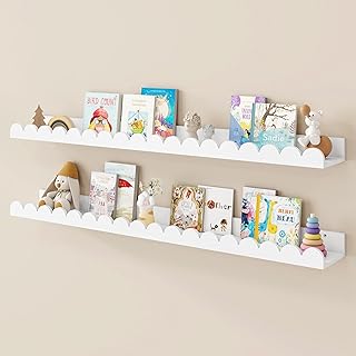Set of 2 White Scalloped Nursery Shelves for Kids Rooms