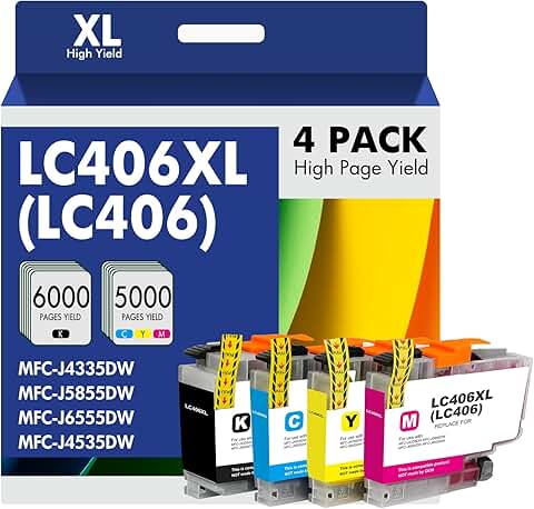 High Yield Ink Cartridges for Brother Printer, 4 Pack