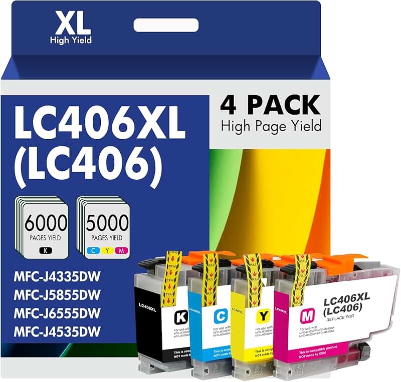 High Yield Ink Cartridges for Brother Printer, 4 Pack