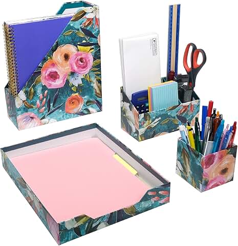 Floral Desk Organizer Set with Letter Tray and Pen Holder