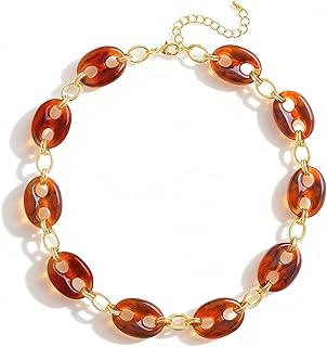 Acrylic Coffee Bean Bead Necklace with Gold Tone Chain