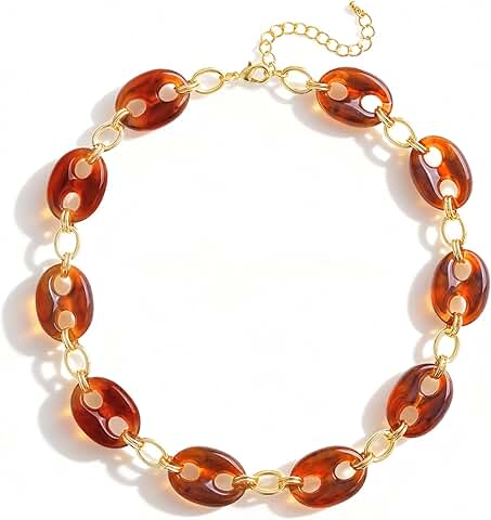Acrylic Coffee Bean Bead Necklace with Gold Tone Chain
