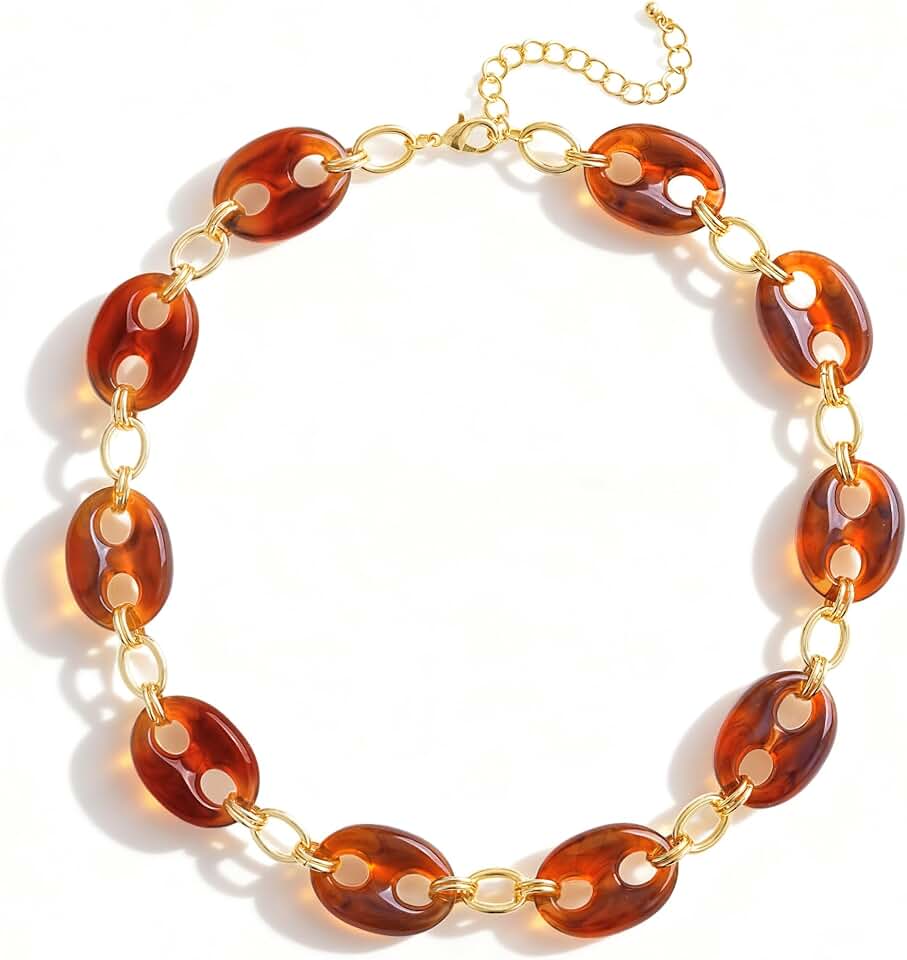 Acrylic Coffee Bean Bead Necklace with Gold Tone Chain