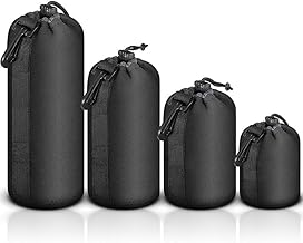 Set of four neoprene lens cases in small, medium, large, and extra large sizes