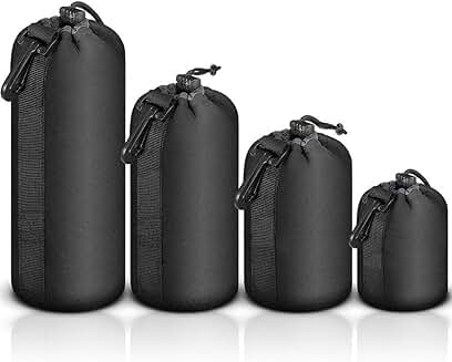 Set of four neoprene lens cases in small, medium, large, and extra large sizes