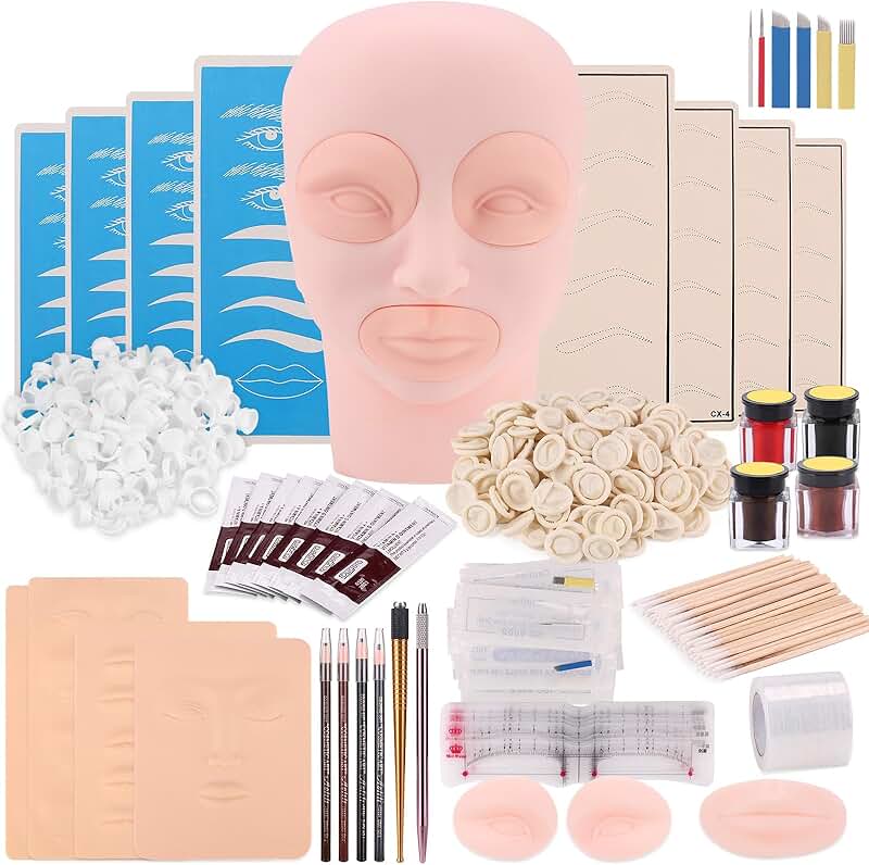 Microblading Practice Kit with Skin, Pen, Ink, and Head