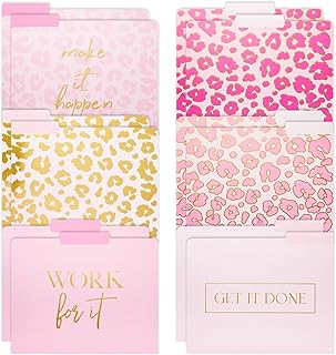 Decorative Pink File Folders with Gold Leopard Prints, Pack of 12