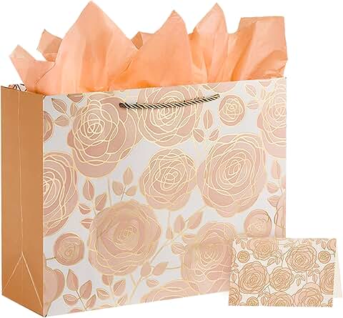 Large Rose Gold Gift Bag with Tissue and Card