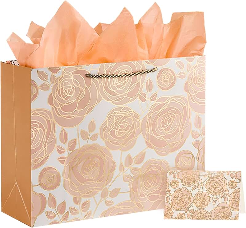 Large Rose Gold Gift Bag with Tissue and Card