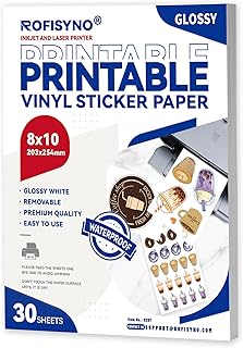 Waterproof 8x10 Printable Vinyl Sticker Sheets, 30 Pack
