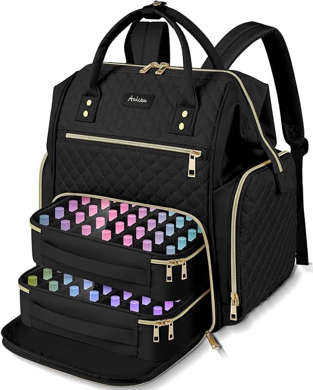 Large Nail Polish Organizer Bag with UV Lamp and Pouches