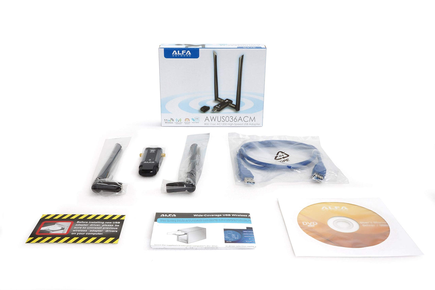 Long-Range Dual-Band AC1200 USB 3.0 Wi-Fi Adapter w/ 2X 5dBi External Antennas - 2.4GHz 300Mbps/5GHz 867Mbps - 802.11ac & A, B, G, N - Windows, MacOS & Kali Linux Supported - (AWUS036ACM)