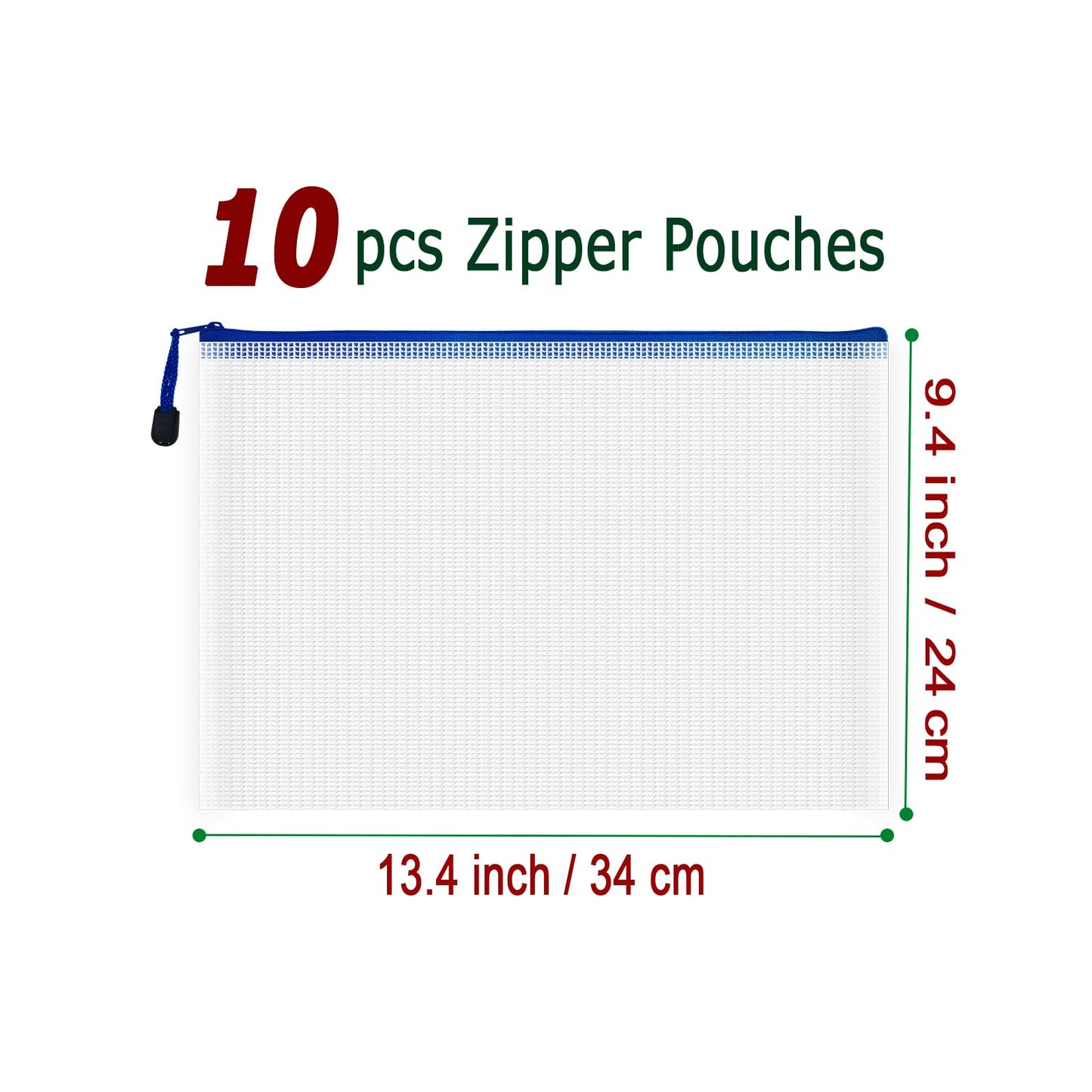 10 Waterproof Mesh Zipper File Bags for Office and School
