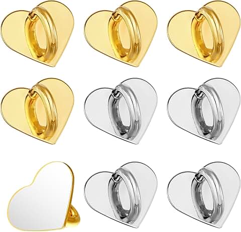 Set of 8 Heart-Shaped Metal Phone Grip Rings