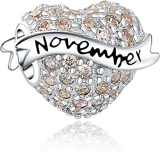 Sterling Silver Love Heart Birthstone Charm for Bracelet
