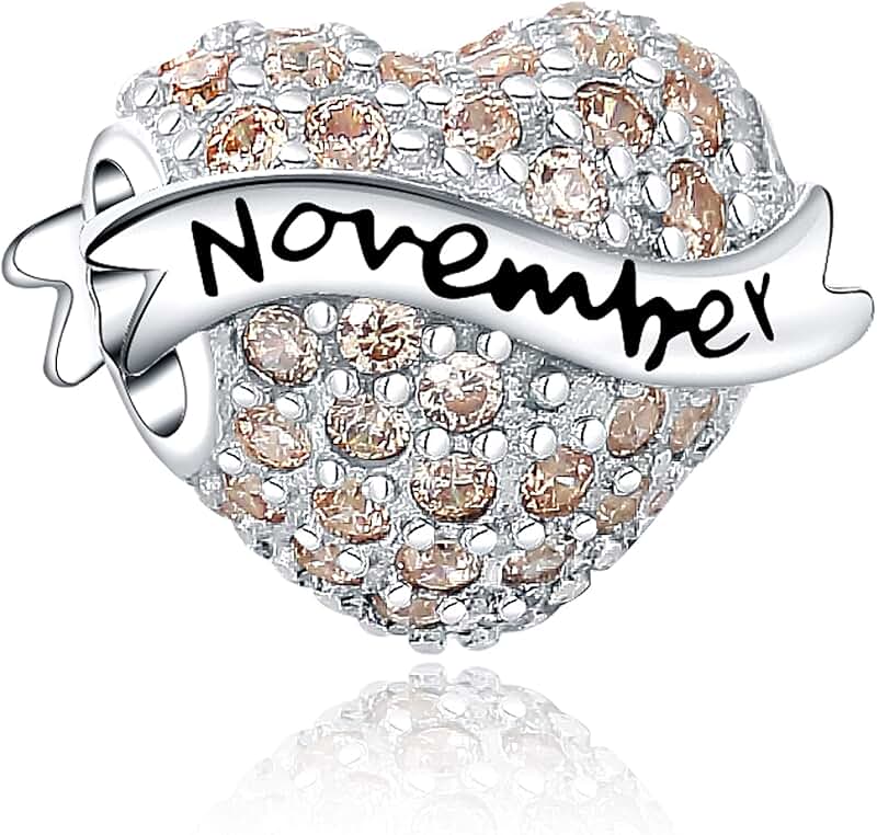 Sterling Silver Love Heart Birthstone Charm for Bracelet