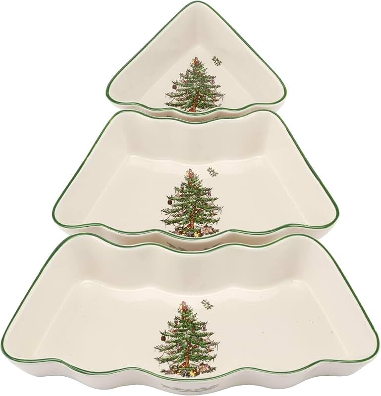 Christmas Tree Ceramic Dip Bowl Set, 3 Pieces