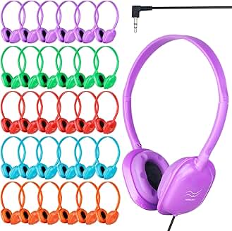 Bulk Pack of 30 Adjustable Wired Headphones for Kids