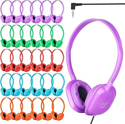 Bulk Pack of 30 Adjustable Wired Headphones for Kids