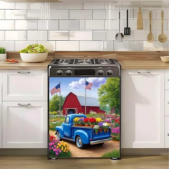 Blue Farmhouse Flower Magnet Cover for Refrigerator